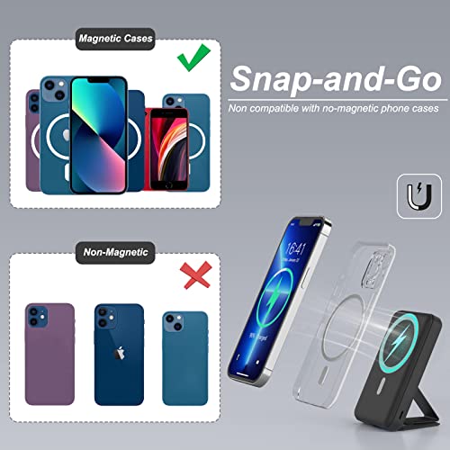 Magnetic Power Bank 10000mAh, AOGUERBE Wireless Portable Charger, Mag-safe Battery Pack Powerbank with stand Fast Charging USB-C Compatible with MagSafe for iPhone 15/14/13/12/Pro/Pro Max