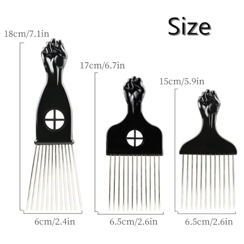 FARBEIR Afro Metal Comb Metal Pick Hairdressing Wig Braid for Curly Natural Hair Style Hairdressing Styling Tool Black
