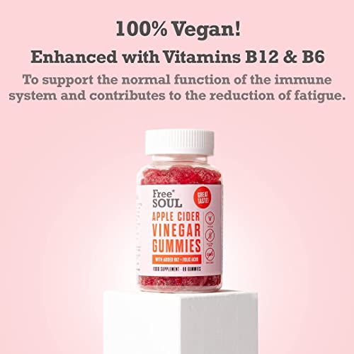 Apple Cider Vinegar Gummies with The Mother 1000mg Enhanced with Vitamin B12 & Folic Acid | 60 High Strength ACV Vegan Capsules with Pomegranate & Beetroot Powder | Natural Ingredients | Free Soul