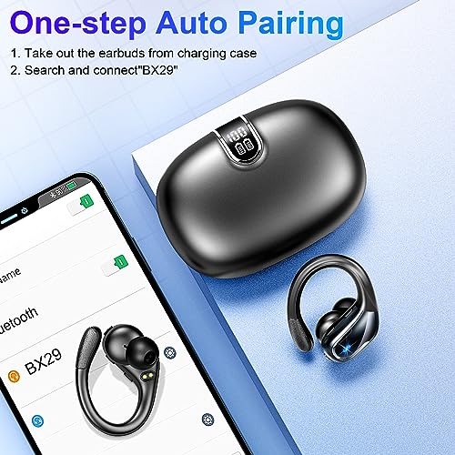 Wireless Earbuds, Bluetooth 5.3 Headphones Wireless with CVC8.0 Noise Cancelling Mic, IP7 Waterproof Wireless Earphones Running 3D Stereo, 90H Bluetooth Sport Ear buds Earhooks for iOS/Android, Black