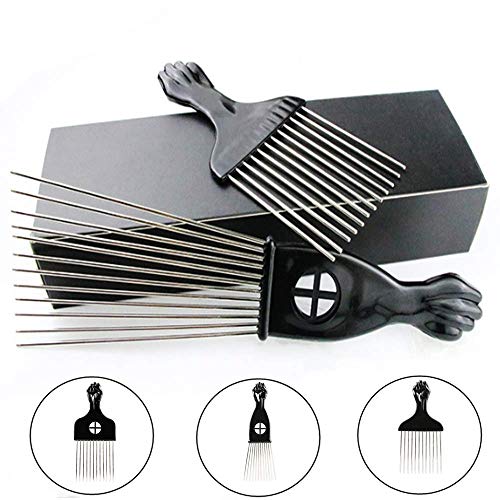 FARBEIR Afro Metal Comb Metal Pick Hairdressing Wig Braid for Curly Natural Hair Style Hairdressing Styling Tool Black