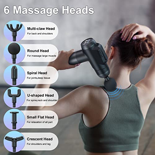 Massage Gun Deep Tissue, 99 Speeds Powerful Percussion Muscle Massager with 6 Massage Heads, Quiet Handheld Neck Back Massager for Muscle Pain Relief Fitness Recovery Body Shaping, Gifts for Men