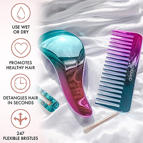Detangle Hair Brush and Wide Tooth Comb Set Easy to Hold Detangler Hairbrush and Detangling Comb for Women and Kids for Wet or Dry, Fine, Curly, Thick, Afro Hair by Lily England (Ombre)