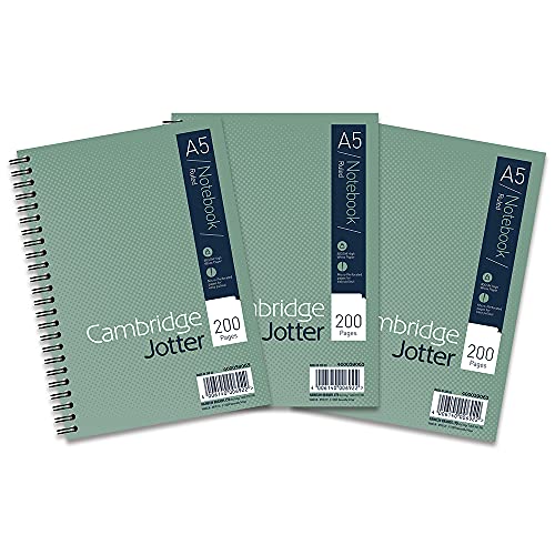 Cambridge Jotter, A5 Notebook, Wirebound, Lined, 200 Page, Pack of 3, green - Abrams Healthcare