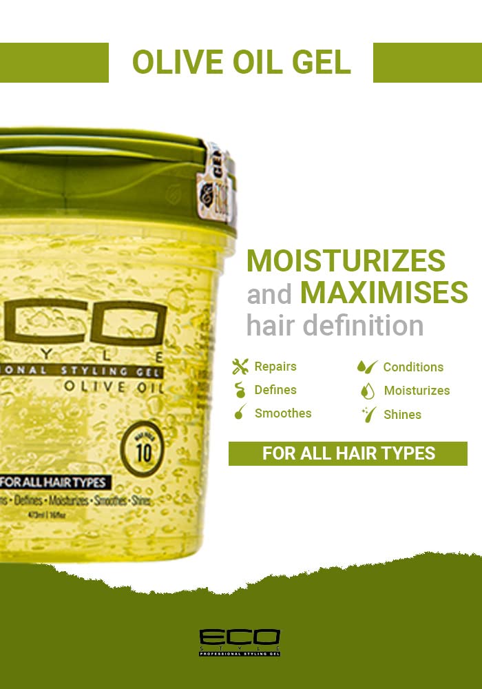 Ecostyle Olive Oil Styling Gel, All Day Hold, Alcohol Free, Paraben Free, Sulphate Free, No Flaking, Anti-Itch, 473 ml