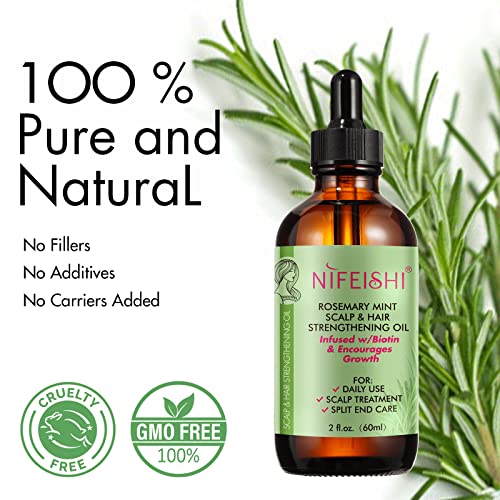 Rosemary Oil for Hair Growth, 60ml Rosemary Mint Scalp & Hair Strengthening Oil, Organic & Pure Rosemary Essential Oil with Applicator